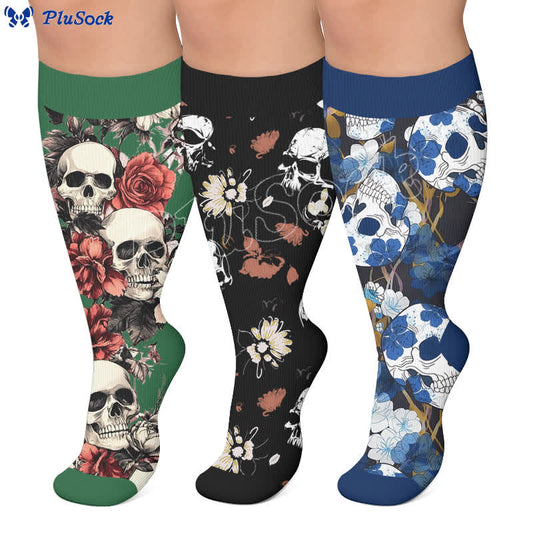 Plusock Plus Size Vintage Gothic Floral Compression Socks - image 0