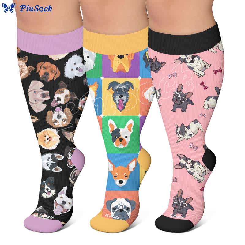 Plusock Plus Size Cute Dog Print Compression Socks - image 0