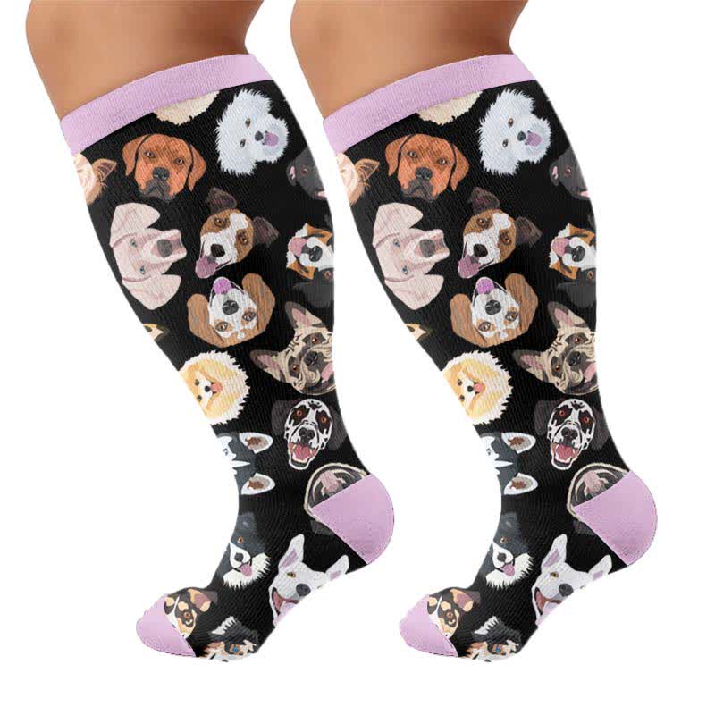 Plusock Plus Size Cute Dog Print Compression Socks - Purple(1 Pair) - 4XL - image 5