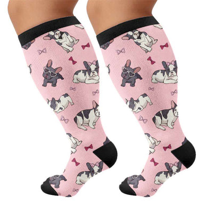 Plusock Plus Size Cute Dog Print Compression Socks - Black(1 Pair) - 4XL - image 7
