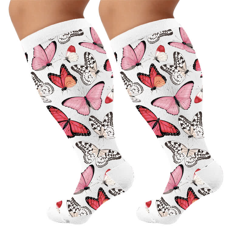 Plusock Plus Size Spring Butterfly Compression Socks - White(1 Pair) - 4XL - image 7