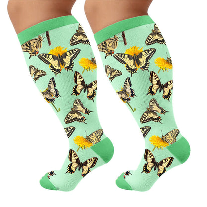 Plusock Plus Size Spring Butterfly Compression Socks - Green(1 Pair) - 4XL - image 5
