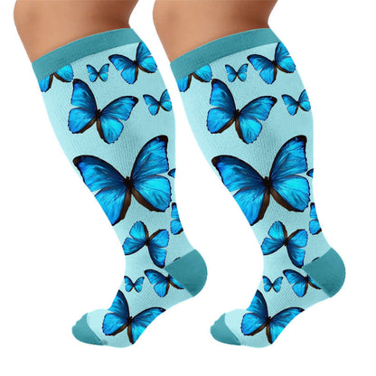 Plusock Plus Size Spring Butterfly Compression Socks - Blue(1 Pair) - 4XL - image 6