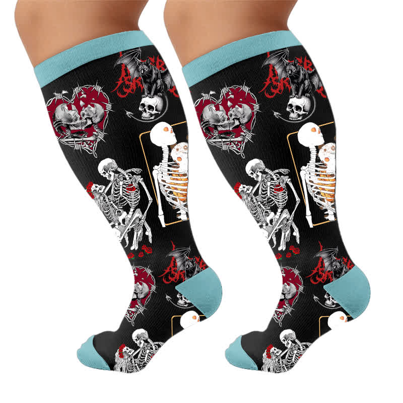 Plusock Plus Size Spooky Skeleton Compression Socks - Blue(1 Pair) - 4XL - image 7