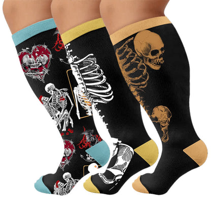 Plusock Plus Size Spooky Skeleton Compression Socks - Multicolor(3 Pairs) - 4XL - image 3