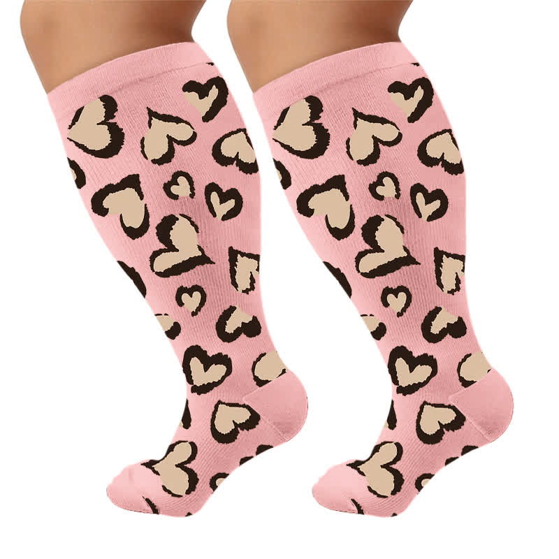 Plusock Plus Size Sexy Leopard Compression Socks - Pink(1 Pair) - 4XL - image 5