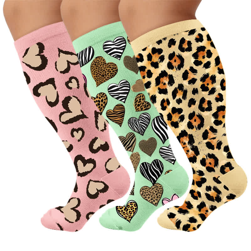 Plusock Plus Size Sexy Leopard Compression Socks - Multicolor(3 Pairs) - 4XL - image 1