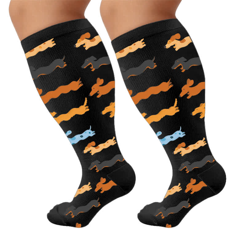 Plusock Plus Size Dachshund Compression Socks - Black(1 Pair) - 4XL - image 5