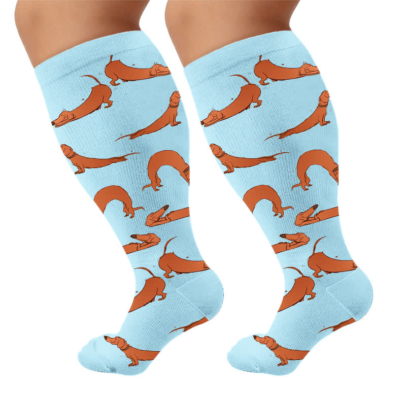 Plusock Plus Size Dachshund Compression Socks - Blue(1 Pair) - 4XL - image 6
