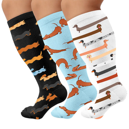 Plusock Plus Size Dachshund Compression Socks - Multicolor(3 Pairs) - 4XL - image 1