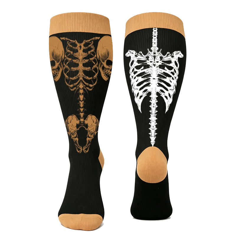 Plusock Plus Size Spooky Skeleton Compression Socks - Apricot(1 Pair) - 4XL - image 2