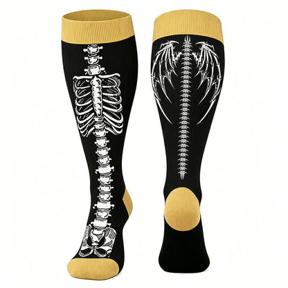 Plusock Plus Size Spooky Skeleton Compression Socks - Yellow(1 Pair) - 4XL - image 1