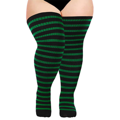 Plusock Striped Daily Wear Thigh High Compression Socks - Black - One Size - With Elastic Buckle - image 0