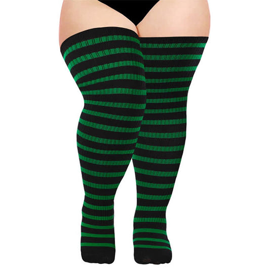 Plusock Striped Daily Wear Thigh High Compression Socks - Black - One Size - With Elastic Buckle - image 0