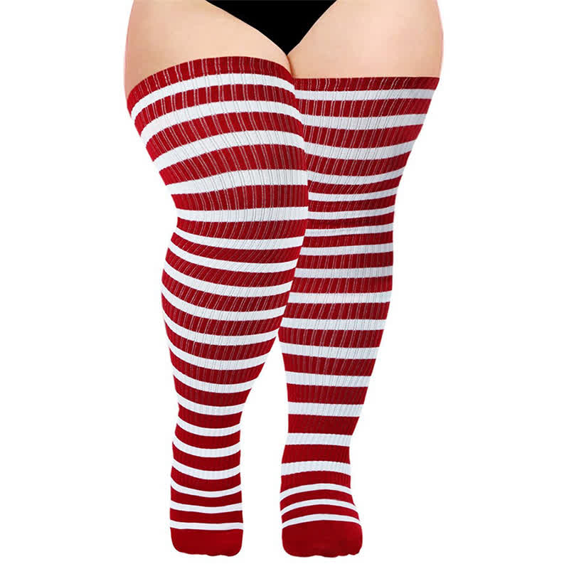 Plusock Striped Daily Wear Thigh High Compression Socks - Wine - One Size - With Elastic Buckle - image 3