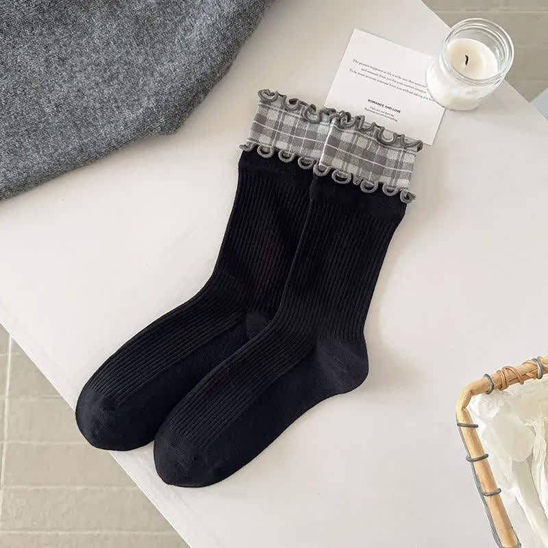 Plusock Ruffle Ribbed Cotton Quarter Socks(5 Pairs) - image 3