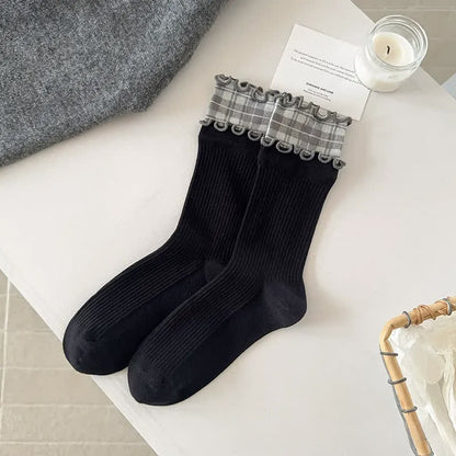 Plusock Ruffle Ribbed Cotton Quarter Socks(5 Pairs) - image 3