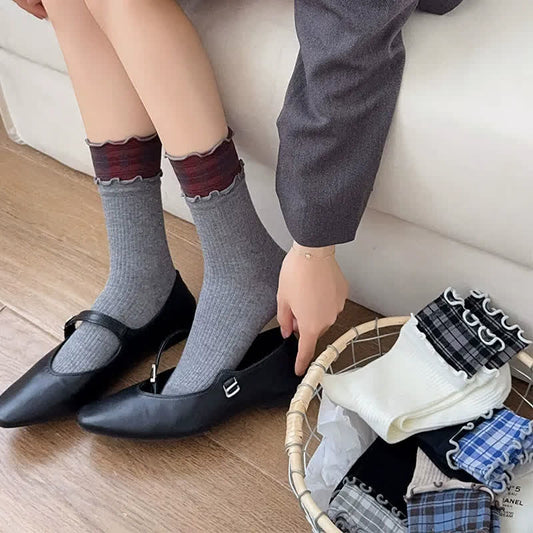 Plusock Ruffle Ribbed Cotton Quarter Socks(5 Pairs) - image 0