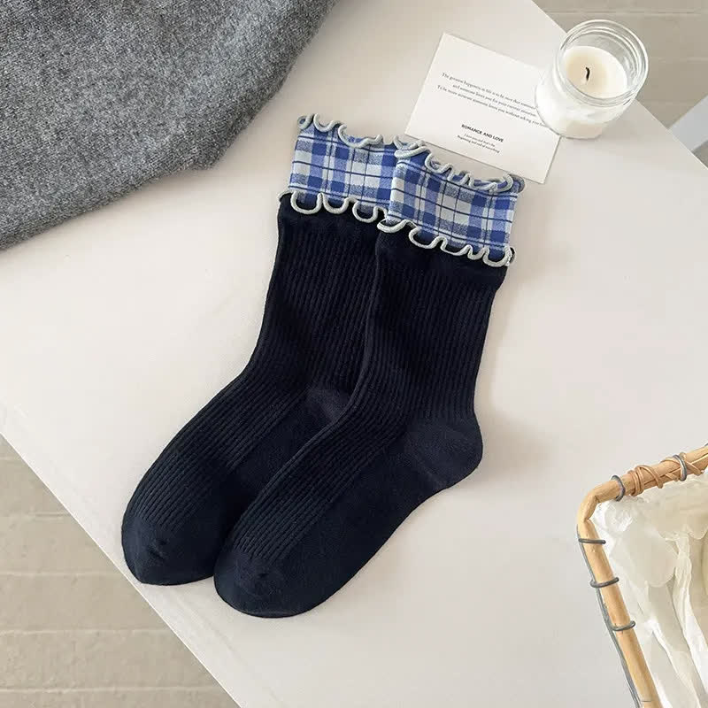 Plusock Ruffle Ribbed Cotton Quarter Socks(5 Pairs) - image 6