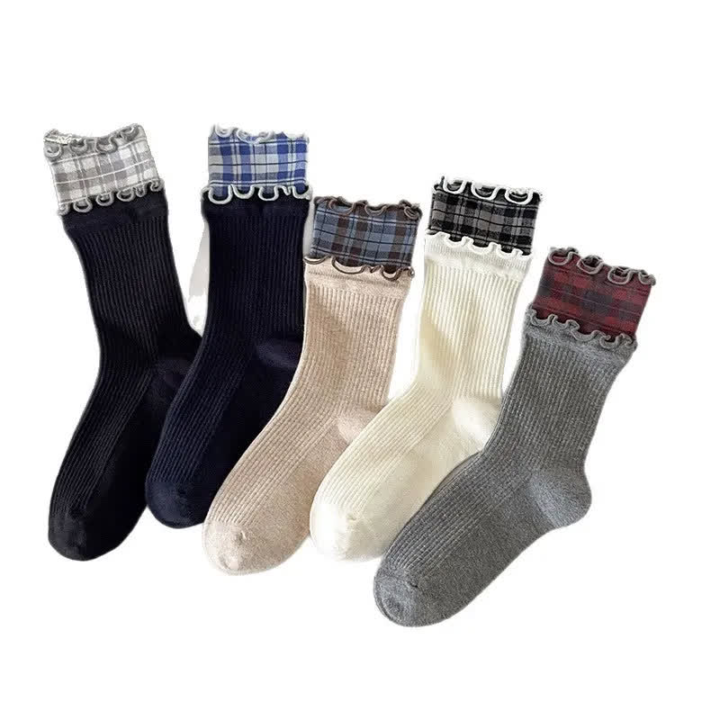 Plusock Ruffle Ribbed Cotton Quarter Socks(5 Pairs) - Multicolor - EU36-44(US3-10) - image 2