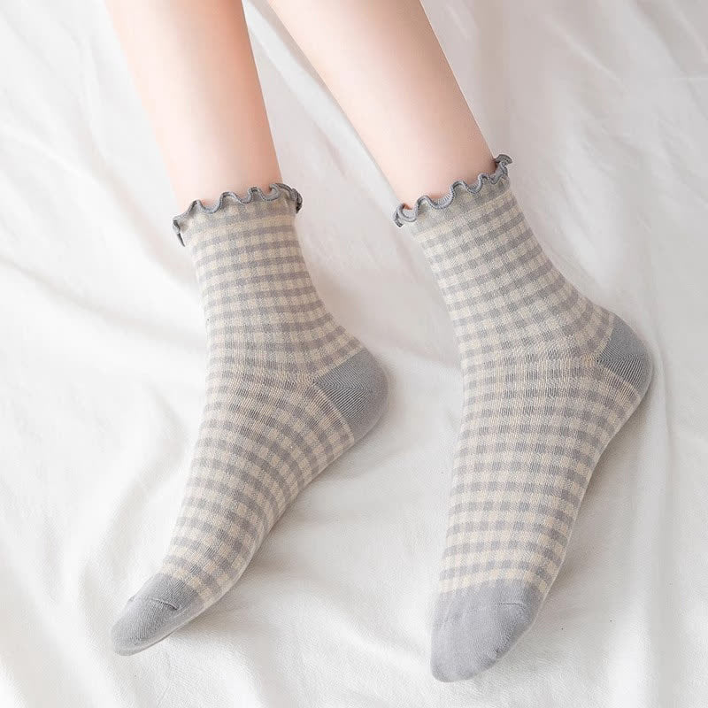 Plusock Ruffle Plaid Quarter Socks(6 Pairs) - image 2