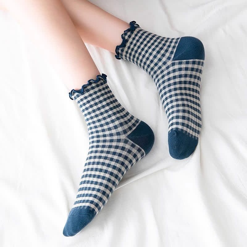 Plusock Ruffle Plaid Quarter Socks(6 Pairs) - image 3