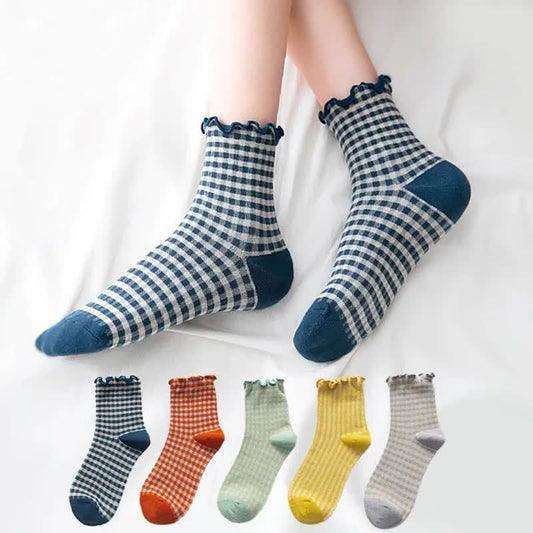 Plusock Ruffle Plaid Quarter Socks(6 Pairs) - image 0