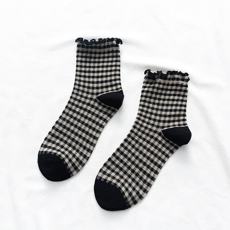 Plusock Ruffle Plaid Quarter Socks(6 Pairs) - image 9