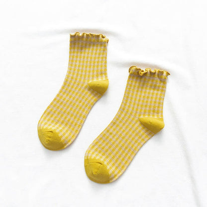 Plusock Ruffle Plaid Quarter Socks(6 Pairs) - image 5