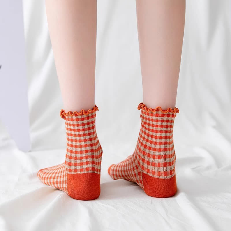 Plusock Ruffle Plaid Quarter Socks(6 Pairs) - image 1