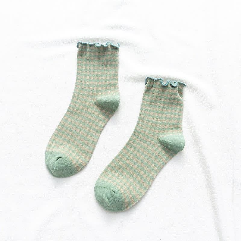 Plusock Ruffle Plaid Quarter Socks(6 Pairs) - image 10