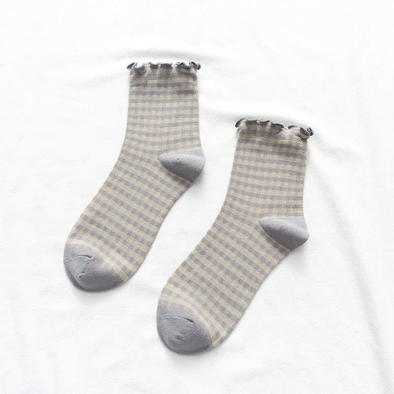 Plusock Ruffle Plaid Quarter Socks(6 Pairs) - image 6