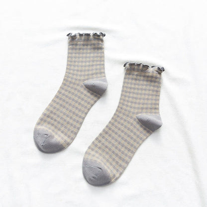 Plusock Ruffle Plaid Quarter Socks(6 Pairs) - image 6