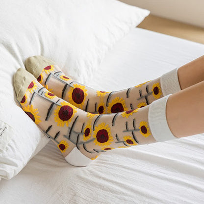 Plusock Vintage Flowers Bird Sheer Quarter Socks(4 Pairs) - image 2