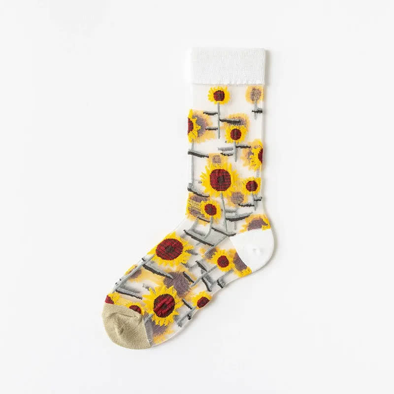 Plusock Vintage Flowers Bird Sheer Quarter Socks(4 Pairs) - White - EU35-41(US2-7.5) - image 9