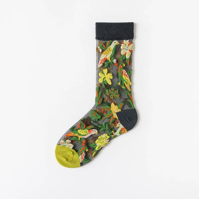 Plusock Vintage Flowers Bird Sheer Quarter Socks(4 Pairs) - Army Green - EU35-41(US2-7.5) - image 10
