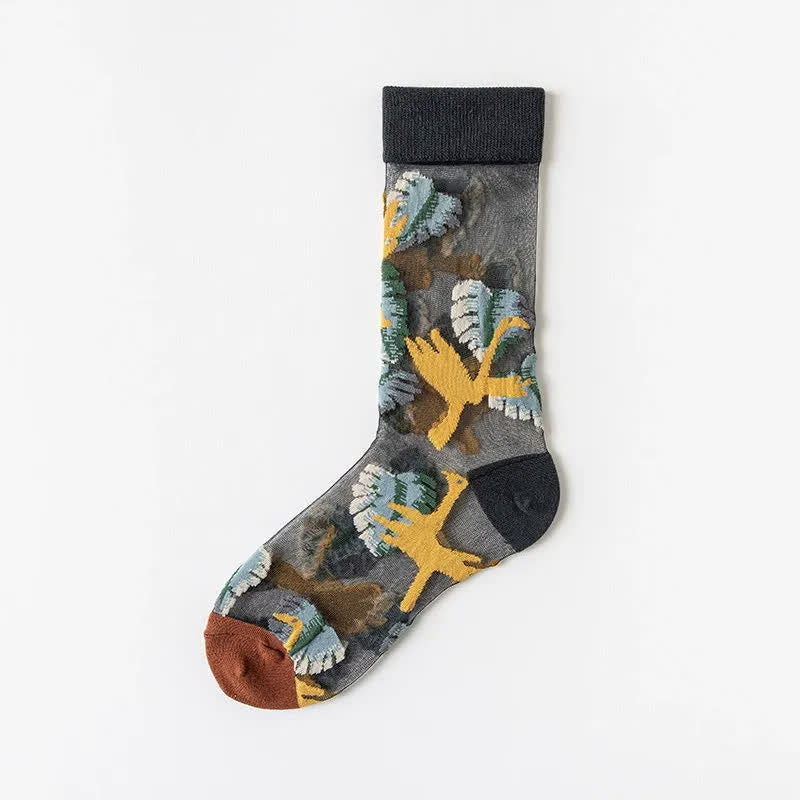 Plusock Vintage Flowers Bird Sheer Quarter Socks(4 Pairs) - Black - EU35-41(US2-7.5) - image 13