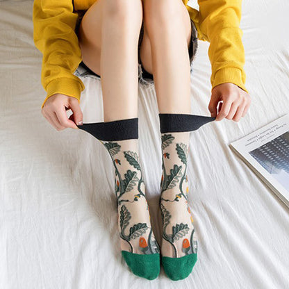 Plusock Vintage Flowers Bird Sheer Quarter Socks(4 Pairs) - image 4