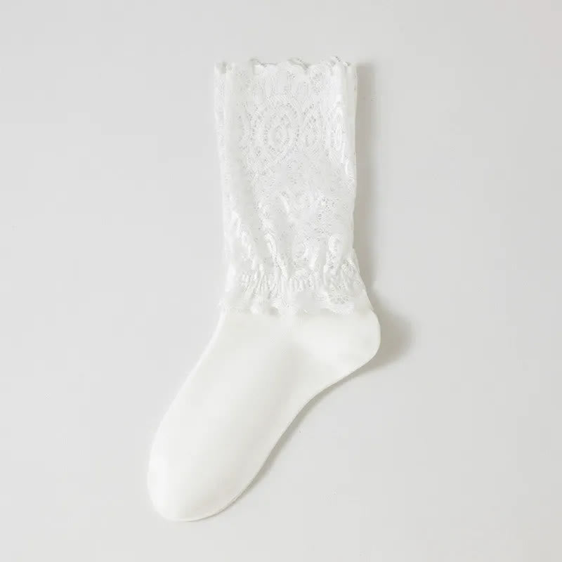Plusock Elegant Lace Quarter Socks (4 Pairs) - White - EU35-40(US2-7) - image 4
