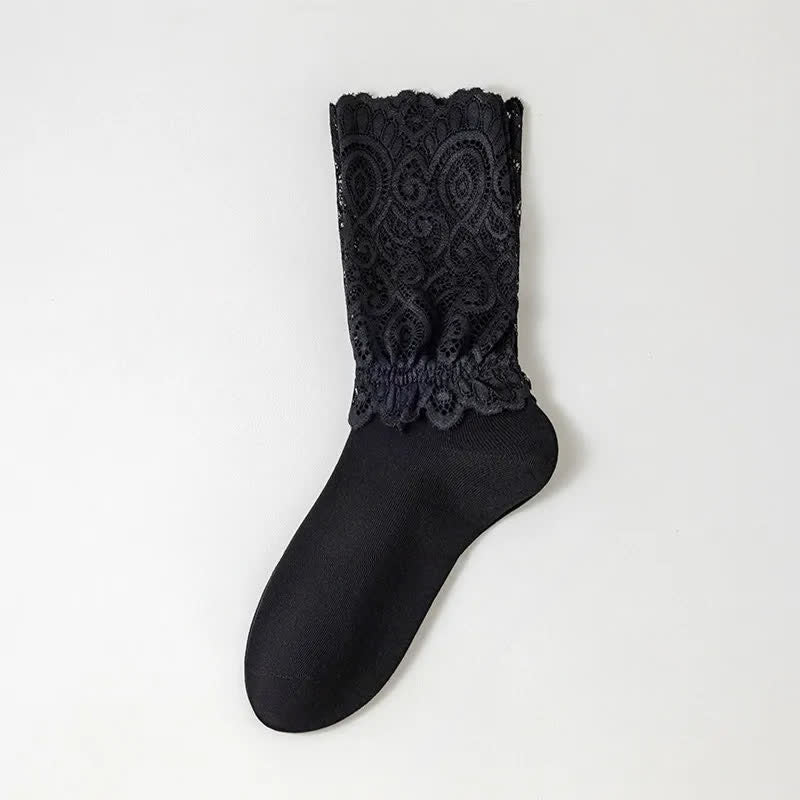 Plusock Elegant Lace Quarter Socks (4 Pairs) - Black - EU35-40(US2-7) - image 5