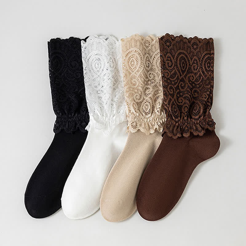 Plusock Elegant Lace Quarter Socks (4 Pairs) - Multicolor - EU35-40(US2-7) - image 3