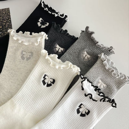 Plusock Cute Bow Embroidered Quarter Socks(14 Pairs) - image 3