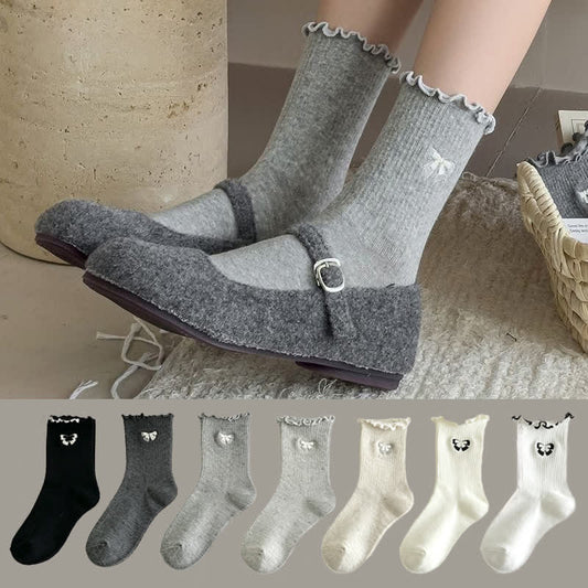 Plusock Cute Bow Embroidered Quarter Socks(14 Pairs) - image 0