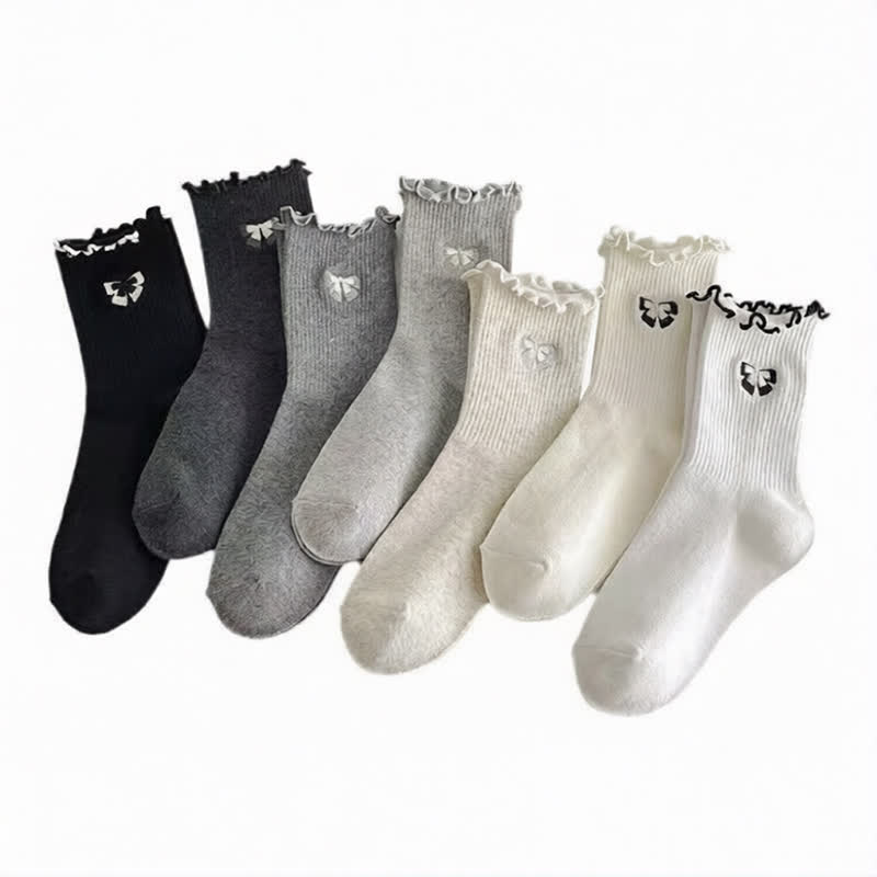 Plusock Cute Bow Embroidered Quarter Socks(14 Pairs) - Multicolor - EU35-42(US2-8.5) - image 5
