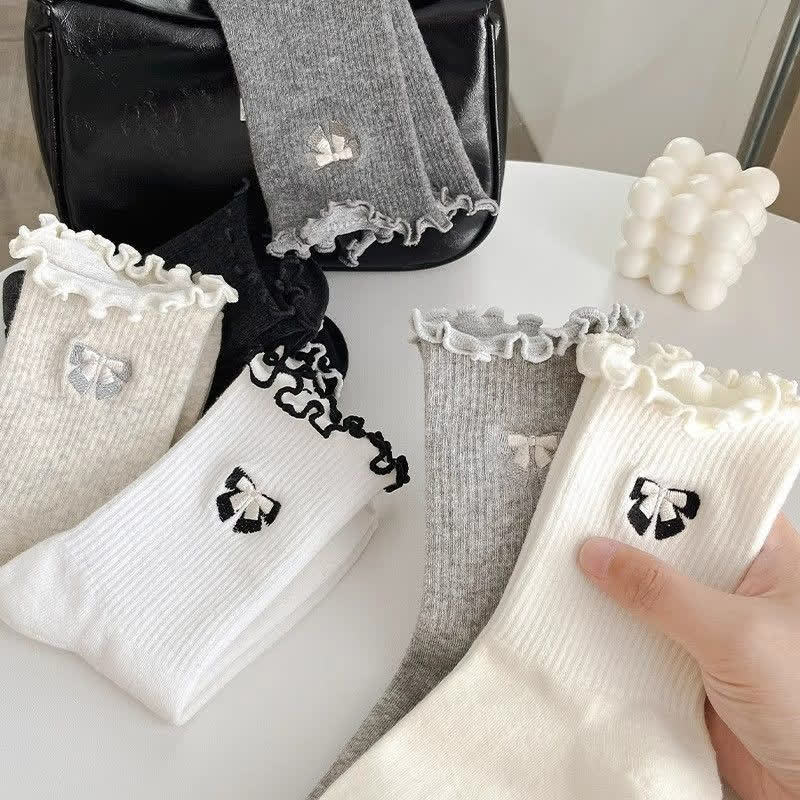 Plusock Cute Bow Embroidered Quarter Socks(14 Pairs) - image 2