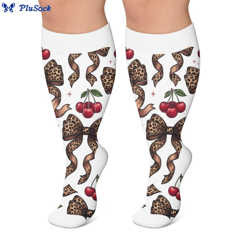 Plusock Plus Size Retro Leopard Bow Compression Socks - image 3