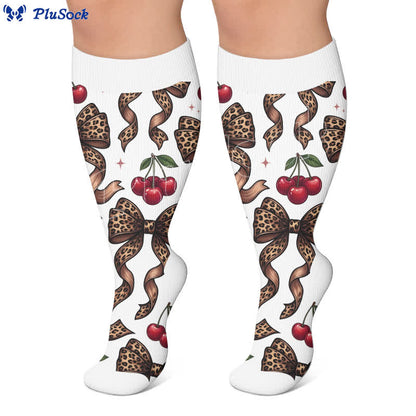 Plusock Plus Size Retro Leopard Bow Compression Socks - image 3