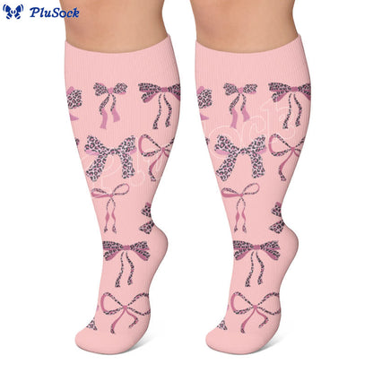 Plusock Plus Size Retro Leopard Bow Compression Socks - image 4