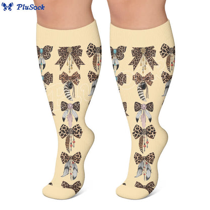 Plusock Plus Size Retro Leopard Bow Compression Socks - image 2