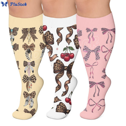 Plusock Plus Size Retro Leopard Bow Compression Socks - image 0